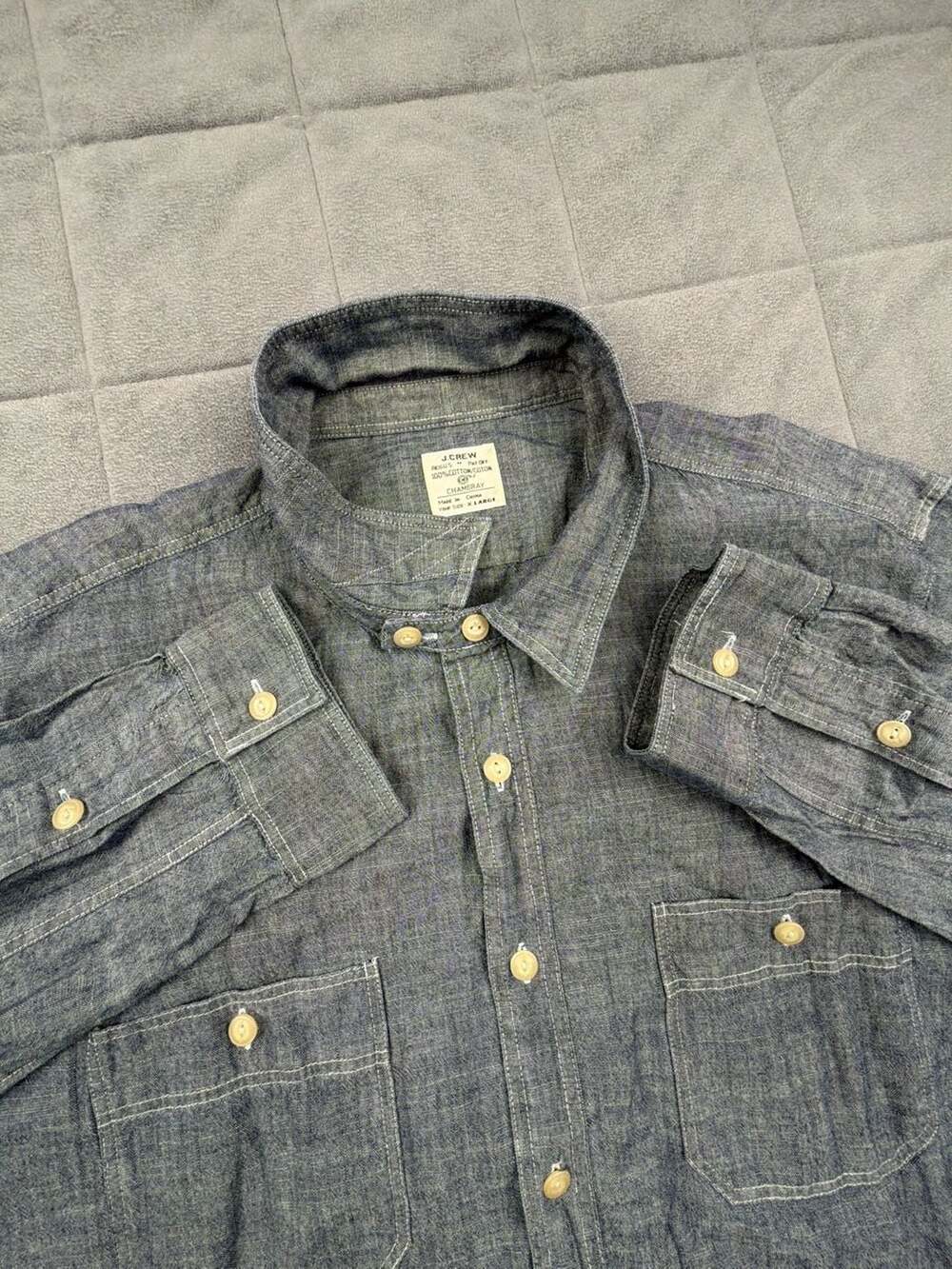 J.Crew Men's Gray Chambray Long Sleeve Button-Up Work Shirt Size X-Large